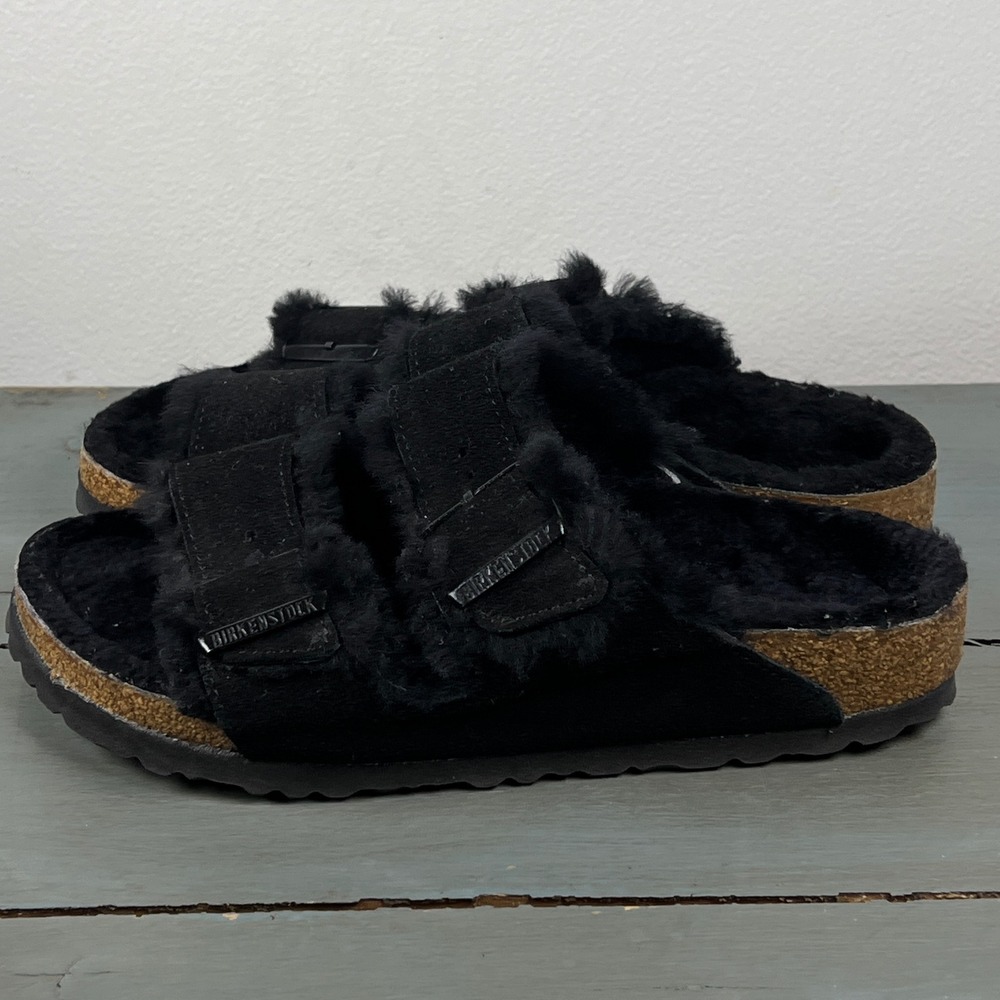 Birkenstock Arizona Shearling Black Suede Sandals Womens #38
Mens #5 Slide Shoes - Picture 7 of 14